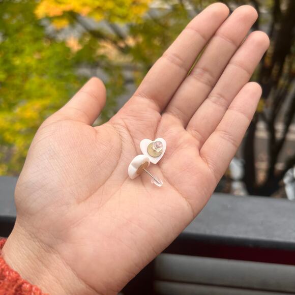 Cute Cherry Heart-Shaped Stud Earrings, Cherry Floral Design, Fruit Earrings - Picture 5 of 5